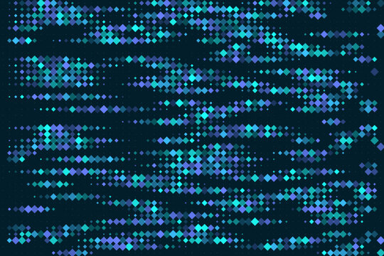Abstract Digital Data Stream Background with Blue and Cyan Pixelated Diamond Pattern for Tech Presentations