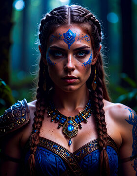 Cinematic 4K Portrait of a Celtic Warrior with Subtle Blue Woad Patterns