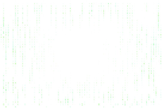 Digital Binary Code Rain Background with Green Falling Numbers on White for Technology and Cyber Security Concepts
