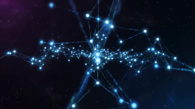 Glowing network of connected nodes in deep space