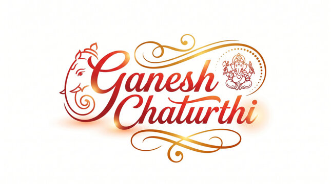 Stylish Ganesh Chaturthi Calligraphy Typography with Lord Ganesha Icon for Festive Greeting Design