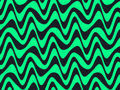 Vibrant Neon Green and Black Abstract Wavy Line Seamless Pattern Background