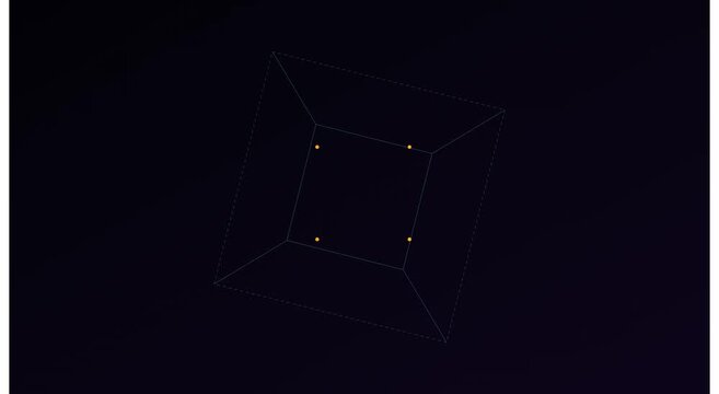 Minimalist 3 d wireframe cube animation with glowing nodes on dark animation background