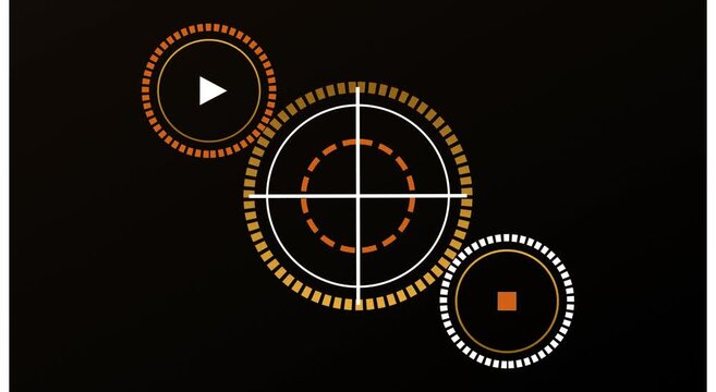 Hud interface with rotating circular gears and digital target scopes animation