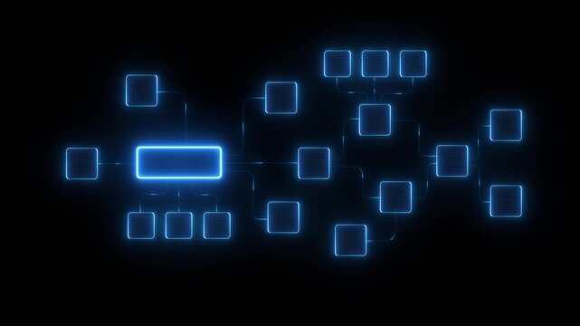 AI agents neon blue color tool box workflow automation artificial intelligence. ai agent network diagram with automated process flow, cloud integration, data routing, and automation flow.