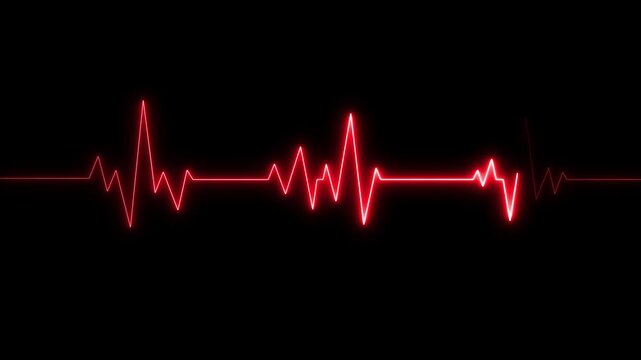 neon line Human heart with digital red and blue heart pulse line. pulse rate signal of an abstract neon energy. on dark background with Heart health animation, concept