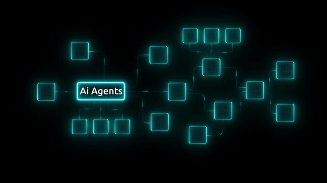 AI agents workflow automation artificial intelligence. ai agent network diagram with automated process flow, cloud integration, data routing, and automation flow. on transparent background.