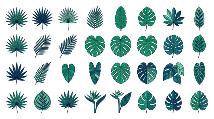 Tropical green leaves and exotic jungle foliage collection © yati
