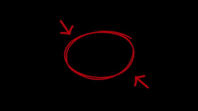 Focus on the target with this dynamic red hand-drawn circle and arrow animation, perfect for highlighting key details in your edits. path animation with hand draw.