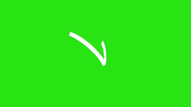 A vibrant, hand-drawn red arrow points diagonally downward against a clean white background. hand draw arrow animation.