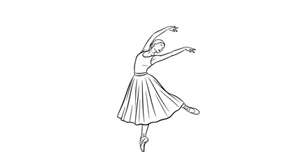 Elegant ballerina in graceful pose, hand-drawn line art, ballet dancer silhouette © illustration 