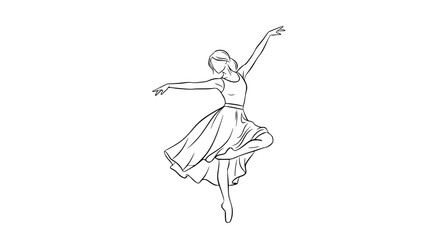 Elegant ballerina dancing en pointe, graceful movement, line art sketch on white background © illustration 