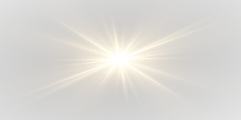 Fototapeta premium Golden sunlight flash with elegant star shape and shimmering bright particles. Transparent shining overlay suitable for professional design PNG.