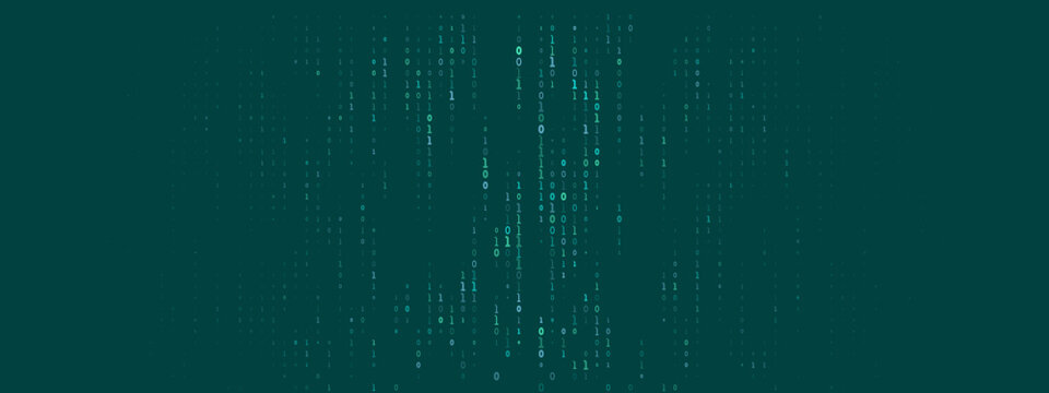 Digital Binary Code Rain Background with Falling Data Streams for Cyber Security and Technology Concepts