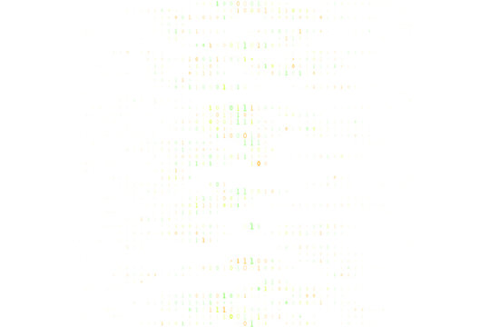 Abstract Binary Code Background with Green and Orange Digital Data Stream for Technology and Programming Concepts