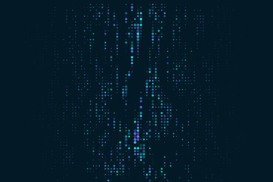 Abstract Digital Data Stream Background with Glowing Teal and Purple Particles for Technology and Network Concepts