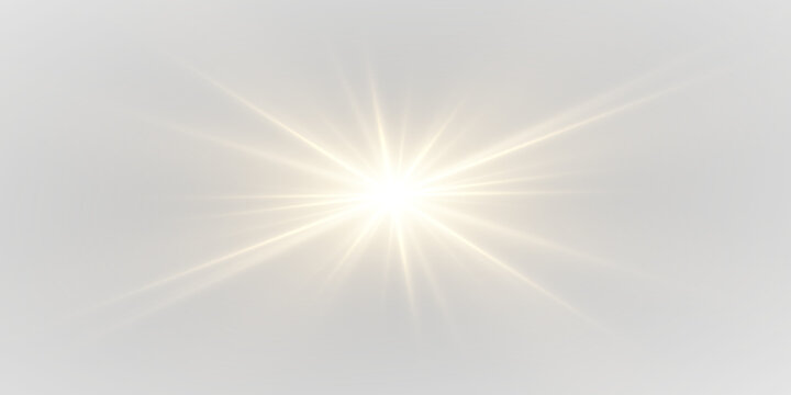 Golden sunlight flash with elegant star shape and shimmering bright particles. Transparent shining overlay suitable for professional design PNG.