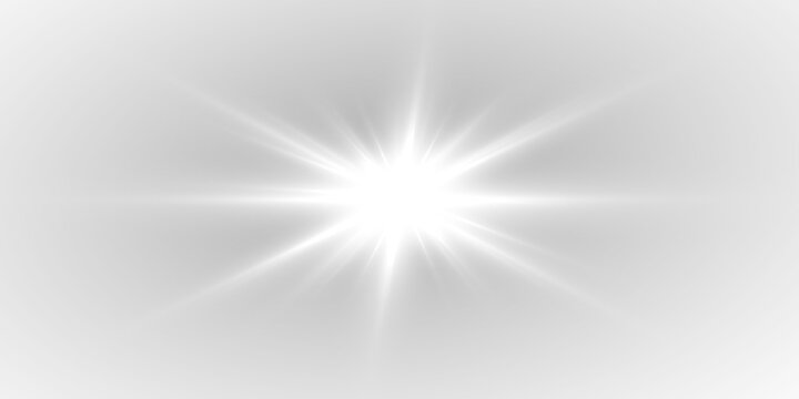 White star flare with intense brightness and realistic shining light reflections. Transparent special effect isolated for designers as PNG asset.