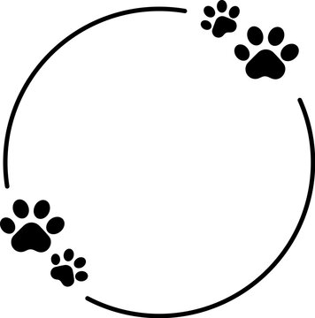 Paw Prints Circle Frame Line Art