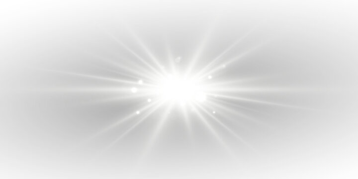 Shining white glow with star shape and soft transparent light reflections. Elegant sparkling graphic element prepared in clean PNG format.