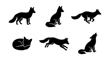 Obraz premium Fox icon set, silhouette, white background, vector illustration