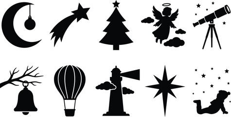 Fototapeta premium Black Silhouette Icons Christmas