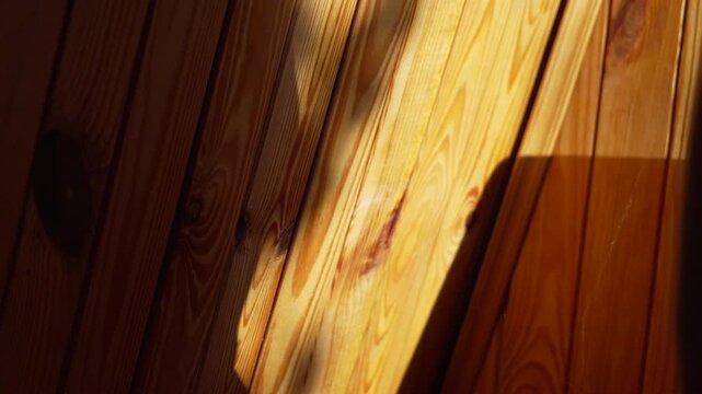 Shadow wooden light silhouette of hands moving and playing with sunlight on a rustic wooden panel wall indoors