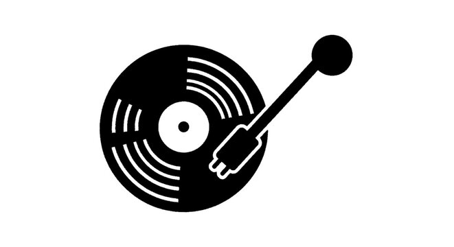 Minimal black silhouette icon, simple flat vector, bold black shape, no, no shading vinyl record player icon, turntable silhouette vector illustration on a, flat icon style