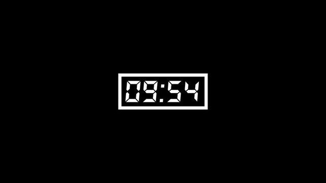 Countdown digital clock analog clock animated on black Background.Timer counting down minutes timer visuals for events.