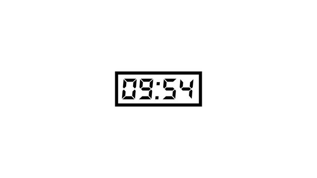 Countdown digital clock analog clock animated on white Background.Timer counting down minutes timer visuals for events.