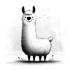 Fototapeta premium Cute black and white alpaca illustration in hand drawn sketch style