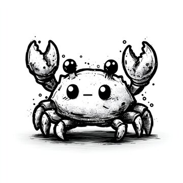 Minimal cute crab doodle illustration isolated on white background