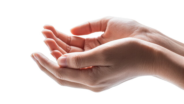 Isolated two hands cupped together in a gentle gesture of giving, receiving, or holding