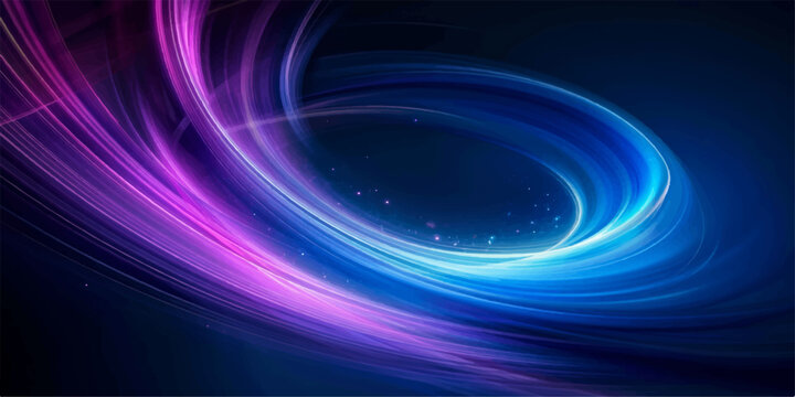 Abstract swirling light trails of pink and blue create a dynamic and futuristic vortex on a dark background, evoking a sense of energy and motion.