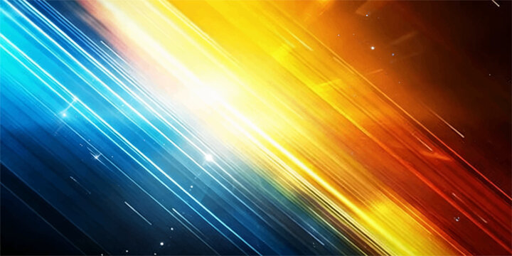 Dynamic abstract background with intersecting lines of vibrant blue and warm orange, creating a sense of energy and motion with sparkling highlights.