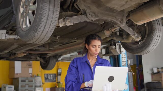 Car maintenance inspection automotive shop visual documentation workshop environment close-up view empowerment of women in trades