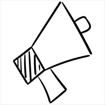 Hand-drawn megaphone doodle icon. Ideal for announcements, communication, and marketing.