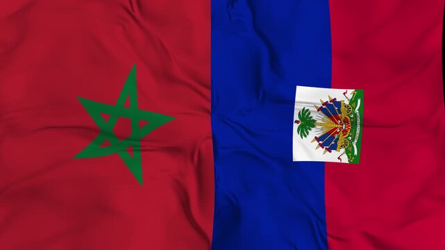 Morocco vs Haiti flag animation seamless loop close-up. 4K