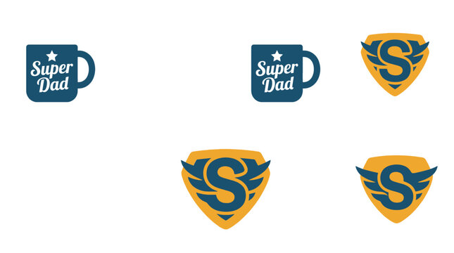 Graphic elements for a super dad theme on a white background
