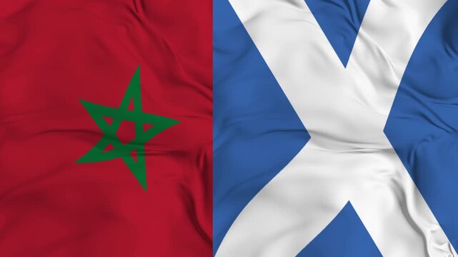Morocco vs Scotland flag animation seamless loop close-up. 4K