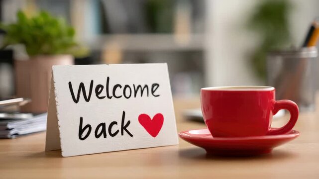 welcome back to the office paper sign on desk animation