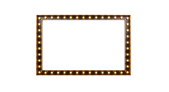Rectangular frame with illuminated bulbs on transparent background