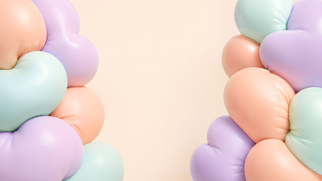 Soft Puffy 3D Blob Shapes Background in Pastel Colors with Large Empty Copy Space for Banner Design