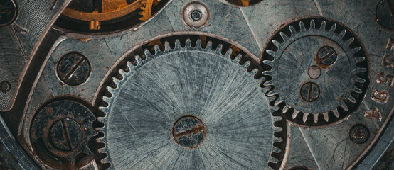 Obraz premium Vintage watch gears, close-up of metal mechanism