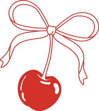 Cherry With Ribbon Bow Line Art