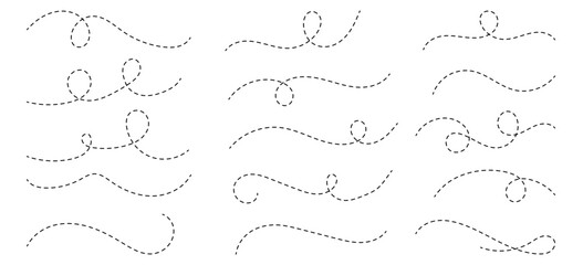 Set of  curved and spiral dotted line. Path travel dotted line trip dashed trace destination track plan and travelling. Vector illustration © Mst