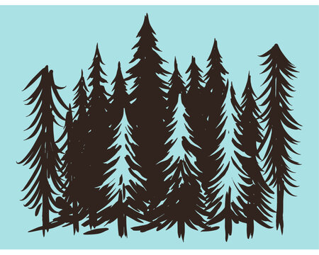 Forest adventure vintage print design for t shirt. Pine trees silhouette. Explore more. Nature graphic print.