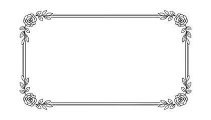 Outline rose frame border for wedding invitation or greeting card design with rounded corners. © Mukti