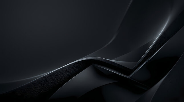 Abstract Matte Black Geometric Waves With Carbon Fiber Texture High Tech Luxury Minimalist Background Design