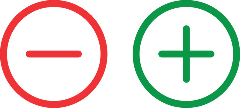 Red minus sign and green plus sign icons in circular frames